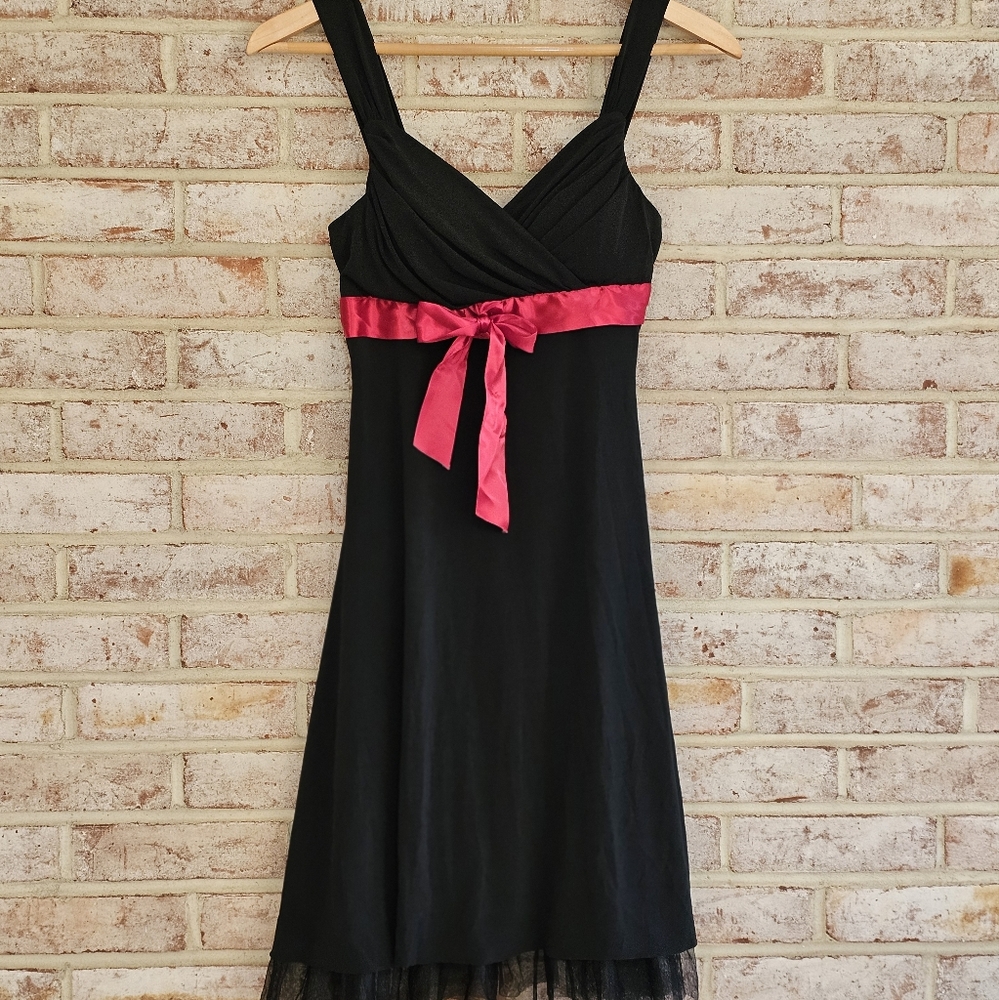 Vintage My Michelle Dress Small Black Red Waist Bow WhimsyGoth